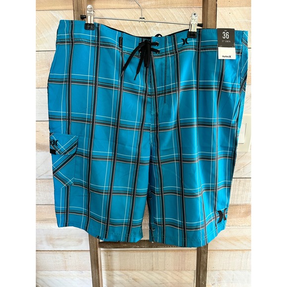 Hurley Other - Hurley Mens Blue Plaid Board Shorts Swim Trunks Size 36 22 Inch Length NWT